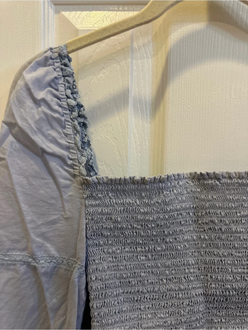 Reformation Roland Smocked Top in Mineral Blue